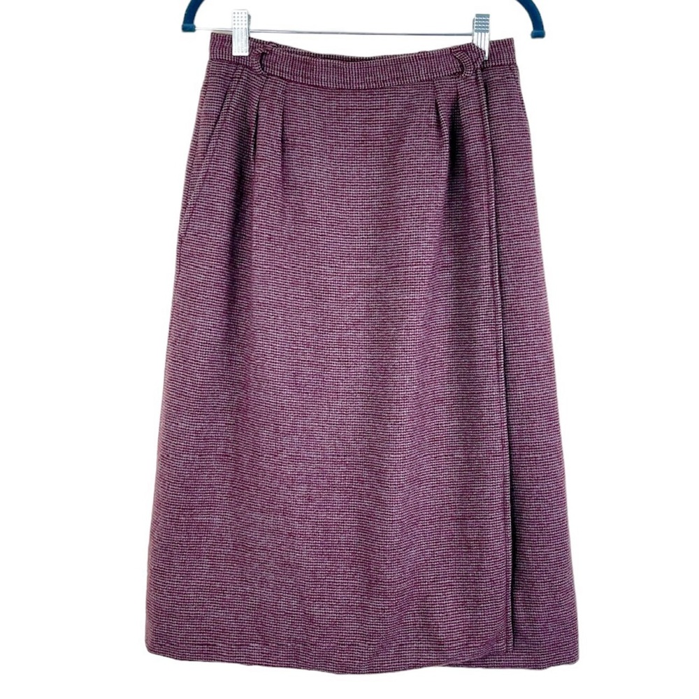 Yves Saint Laurent 70s Vintage Wool Pencil Wrap Skirt YSL Plum FR 40/US 8 Medium